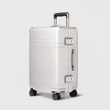 Signature Hardside Trunk Carry On Spinner Suitcase Metallic Silver - Open Story️