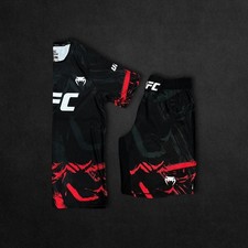 UFC Venum MMA T-Shirt & Fight Shorts Set Black Red Training Gym