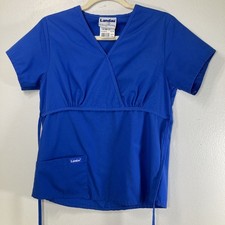 Landau Womens XS Royal Blue Scrub Top Pocket with Ties Extra Small