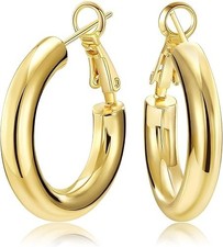 Chunky Gold Hoops Earrings for Women Thick 14K Real Gold 25MM Open Hoop Lightwe