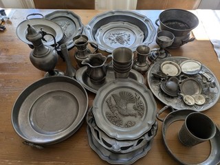 Metall Zinn Haushaltszinn Krüge Becher Teller Zinnschrott 14 Kg