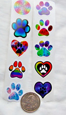 set 10 PAWPRINT stickers dog cat animal watercolor designs heart pet love flower