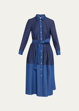 NWT Carolina Herrera Colorblock Denim Shirtdress|Sz 14|$1,590|ASO Meghan Markle