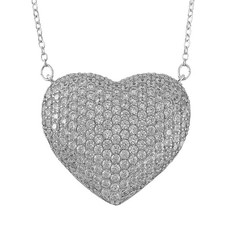 White Cubic Zirconia Heart Necklace 20-22 Inches in Silvertone