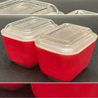 Pyrex 2pc Primary Red 501 Covered Refrigerator Storage Dish 1947-60 Made in USA