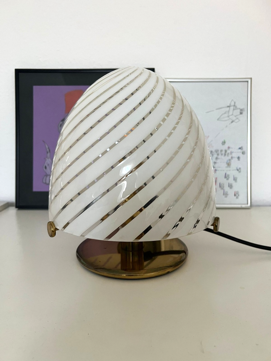 AV MAZZEGA Rare DOME Table Lamp in Murano Glass SWIRL and Brass