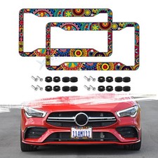 2x Universal Fit Ethnic Flower Aluminum License Plate Frame Cover Decorate Gift