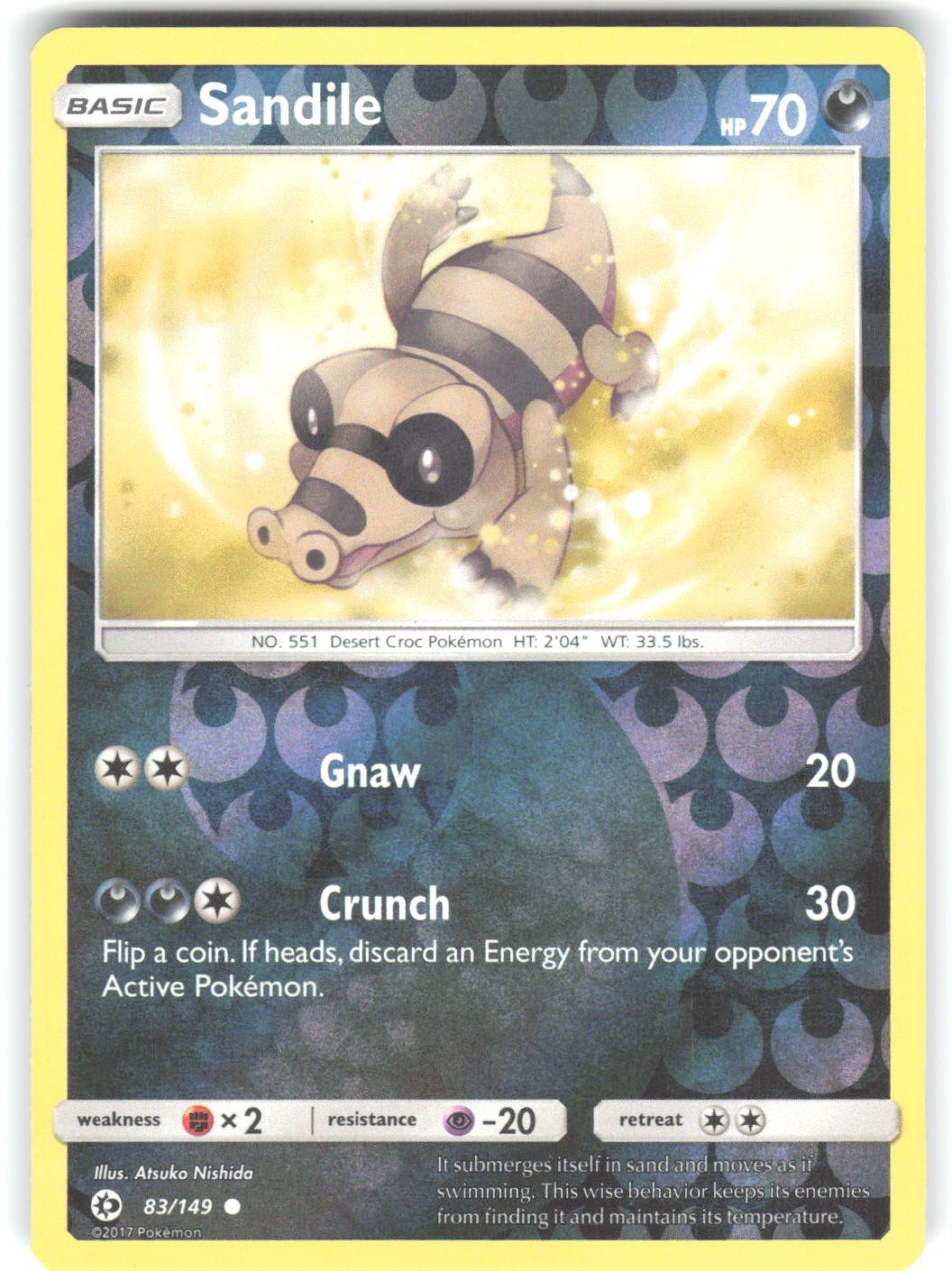Sandile 83/149 Common SM Base Set Pokemon Reverse Holo Lightly Played