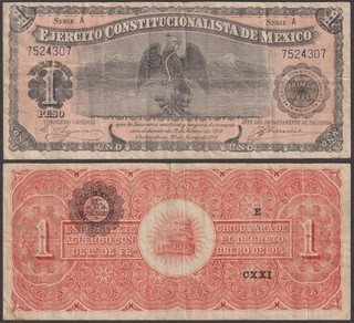 Ejercito Constitucionalista De Mexico 1 Peso 1914 VF P S523