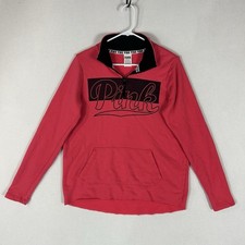 Victorias Secret PINK 1/4 Zip Pullover Sweatshirt Womens Small Hot Pink Pockets