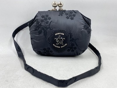 Moncler Simone Rocha Black Embroidered Nylon Crystal Kiss Lock Frame Bag Handbag