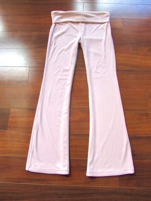 REFUGE ATHLETICS ~ M BLUSH PINK Rolled Fold-Over Waist VELVET FLARE Pants c39