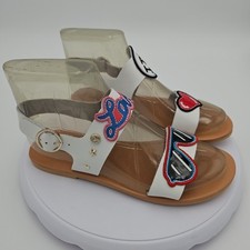 LOVE MOSCHINO White W/6.5 Ankle Strap Bride "I Do" Heart Wedding Sandals EUC 