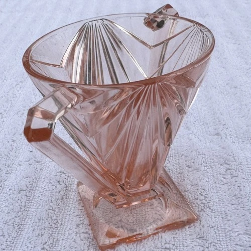 Indiana Glass #610 Pyramid Pink Glass Sugar Bowl Depression Art Deco Vintage