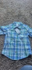 NWT Tommy Bahama Boys Blue White Plaid Short Sleeve Shirt Size S 5/6 
