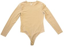 Nuuds Long Sleeve Beige Bodysuit M Nylon/Spandex Stretch Snap Closure