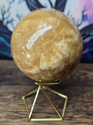 Große Honig Calcit Kristall Kugel 66 mm 409 g & Ständer - UV reaktiv!