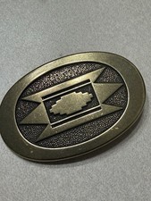 Vintage Brass Southwestern Belt Buckle Native Indian Tribal Aztec Style 70s Vtg
