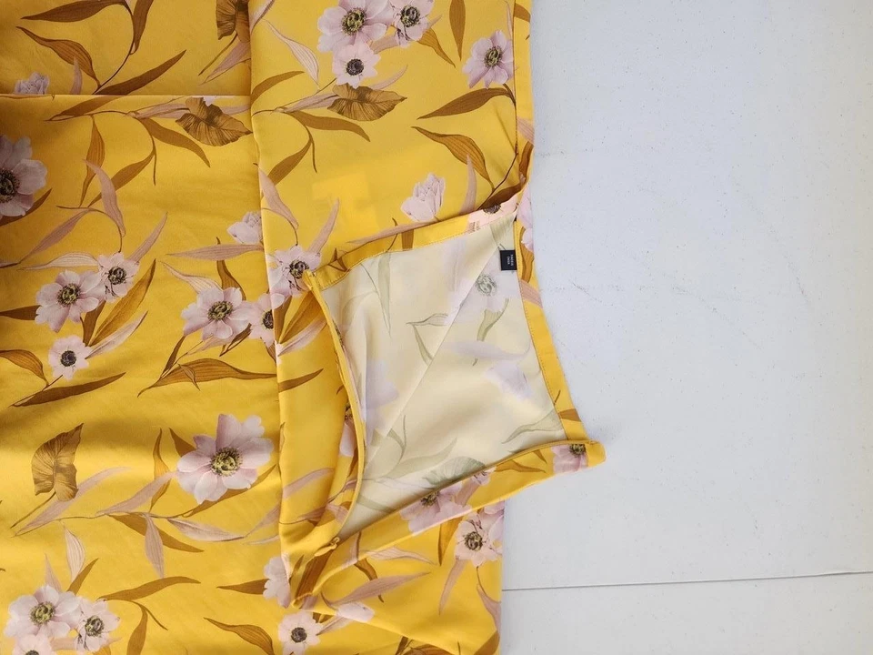 Falda Ted Baker para mujer 14 amarilla floral fresco albaricoque midi satinado cottagecore Foto 3 de 4