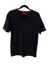 Hugo Boss V Neck T Shirt Size Large Black Short Sleeve Tee Cotton Essentials