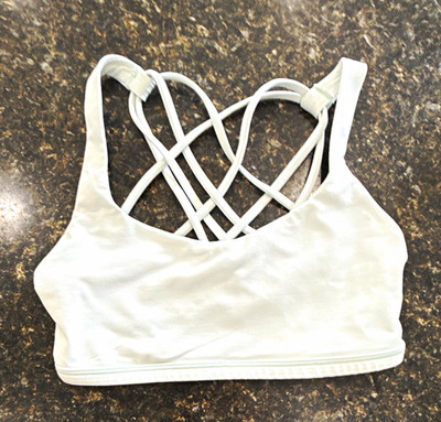 lululemon athletica Women s 2 White Strappy Crossback Pullover Sports Bra Logo