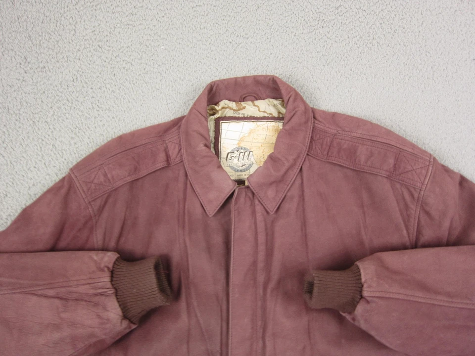 Chaqueta de Vuelo G-III A1 De Colección Para Hombres Cuero Rojo Bombardero Cremallera Completa Años 90 Gamuza Foto 2 de 4