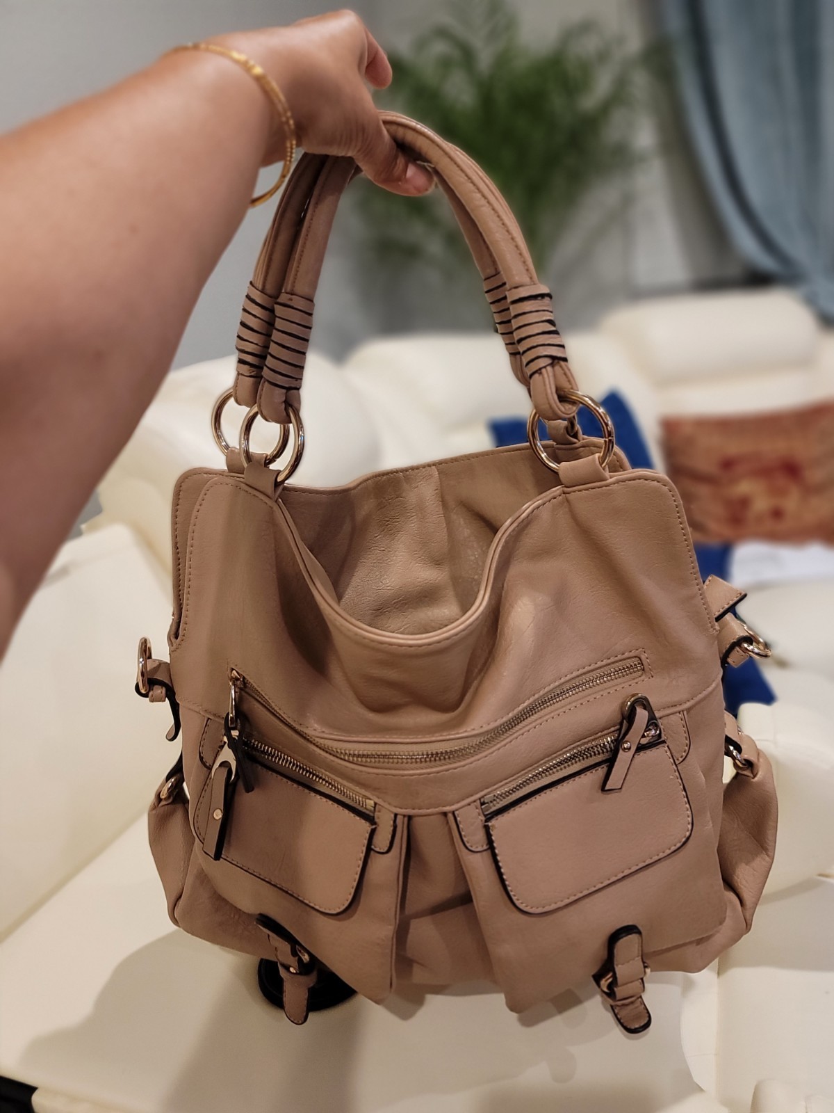 Y2K Style Slouchy Multi-pocket Shoulder Bag Large Brown Faux Leather