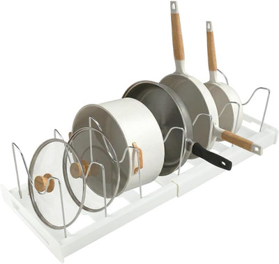 Adjustable Pot and Pan Organizer for Cabinet, Expandable 12''-22'' Pan Lid Rack wi