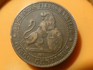 ESPAGNE 5 CENTIMOS 1870 RECHERCHEE & QUALITE TB !