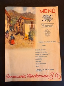 Large one page drink menu 'Hotel El Mirador' Acapulco, Mexico 1940's -colorful!