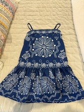 Women’s XS Blue/White Floral A-Line Short Dress Sleeveless Straps Square