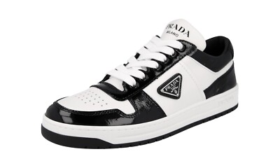 PRADA Leather Downtown Sneakers - 1E792M - White/Black - NEW | eBay
