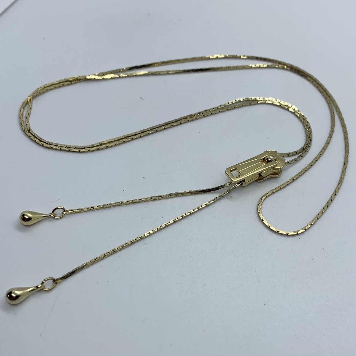 VTG 1980's ZIPPER SLIDE PENDANT CHAIN NECKLACE LARIAT TASSEL