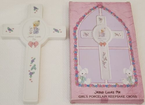 NEW Enesco Precious Moments Girl's Porcelain Keepsake Jesus Loves Me Cross w/Box - Picture 1 of 11