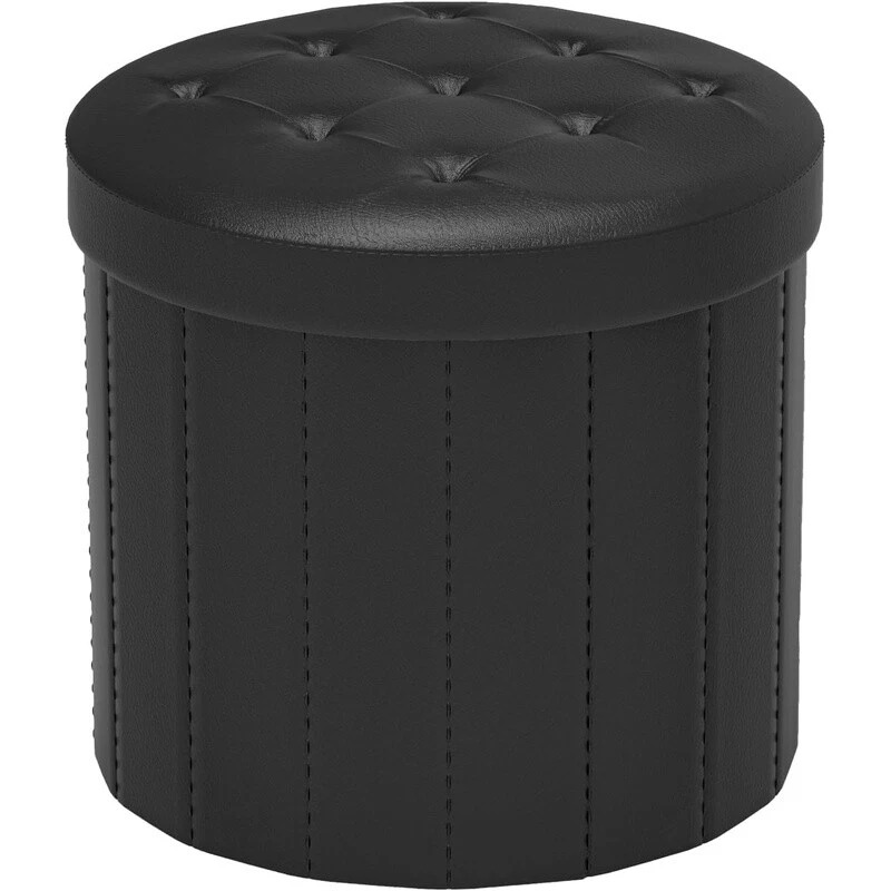 Folding Storage Ottoman Round Foot Stool Thicker Foam Padded Seat Small Leather - Image 2 of 4