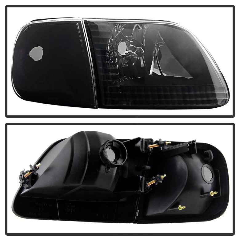 [4PC] Black Smoke 1997-2003 Ford F150 Expedition Headlights+Signal Corner Lamps - Image 3 of 4