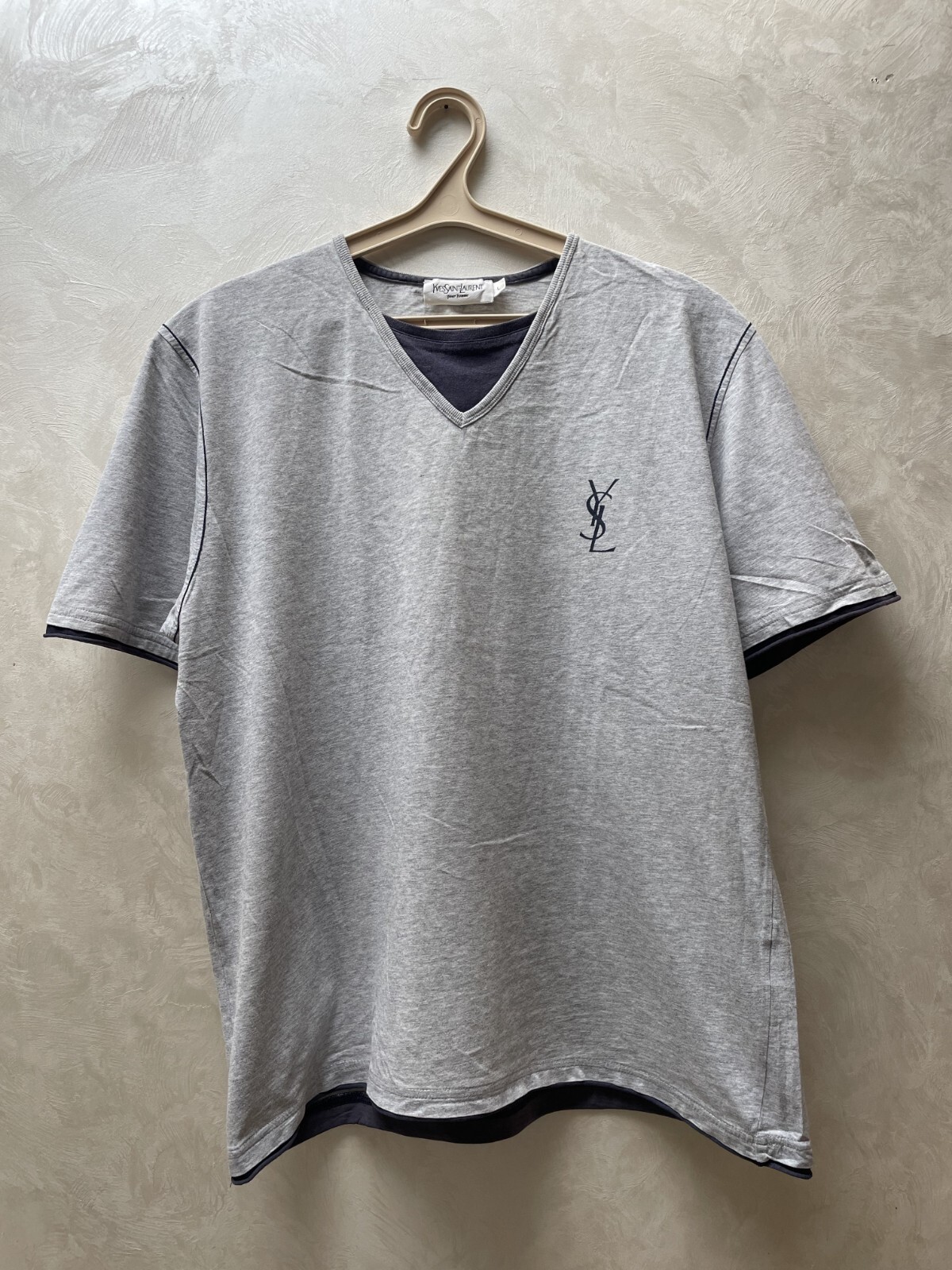 T shirt Yves Saint Laurent grande logo grigio vintage YSL