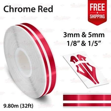 CHROME RED 9/16" 15mm Twin Lines Roll PIN STRIPE Car TAPE Decal Vinyl Sticker
