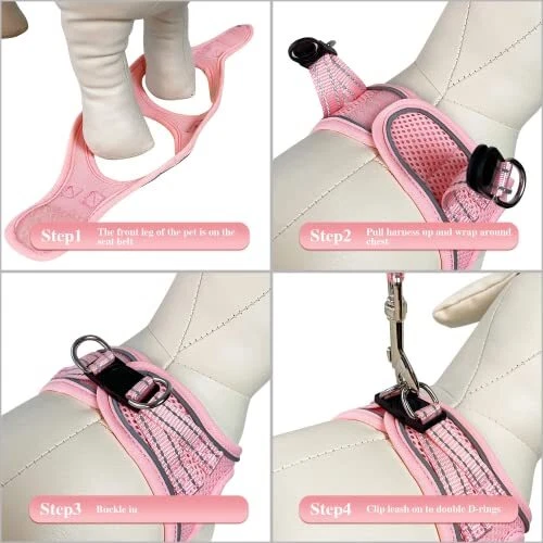 Dog Harness and Leash Set, No Pull Soft Mesh X-Small (Pack of 1) Pink-Update