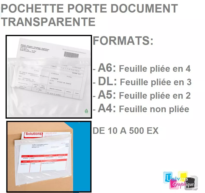 pochette porte document adhésive d'expédition format A6-DL-A5-A4 de 10 a  500 ex