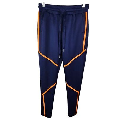 REDFOX Blue Joggers Orange Contrast Piping Pockets Elastic Waist Size Large
