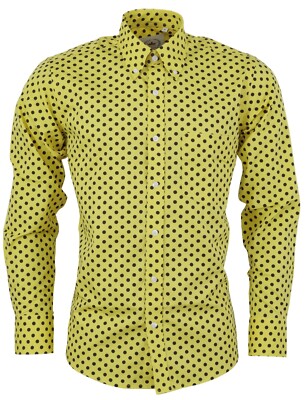 Relco senf und schwarz gepunktet Herren klassische Mod Vintage Design Hemden