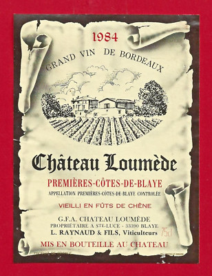 93 12 Etikett BORDEAUX 1. CÔTES DE BLAYE 1984 Château LOUMÈDE L. Loumède