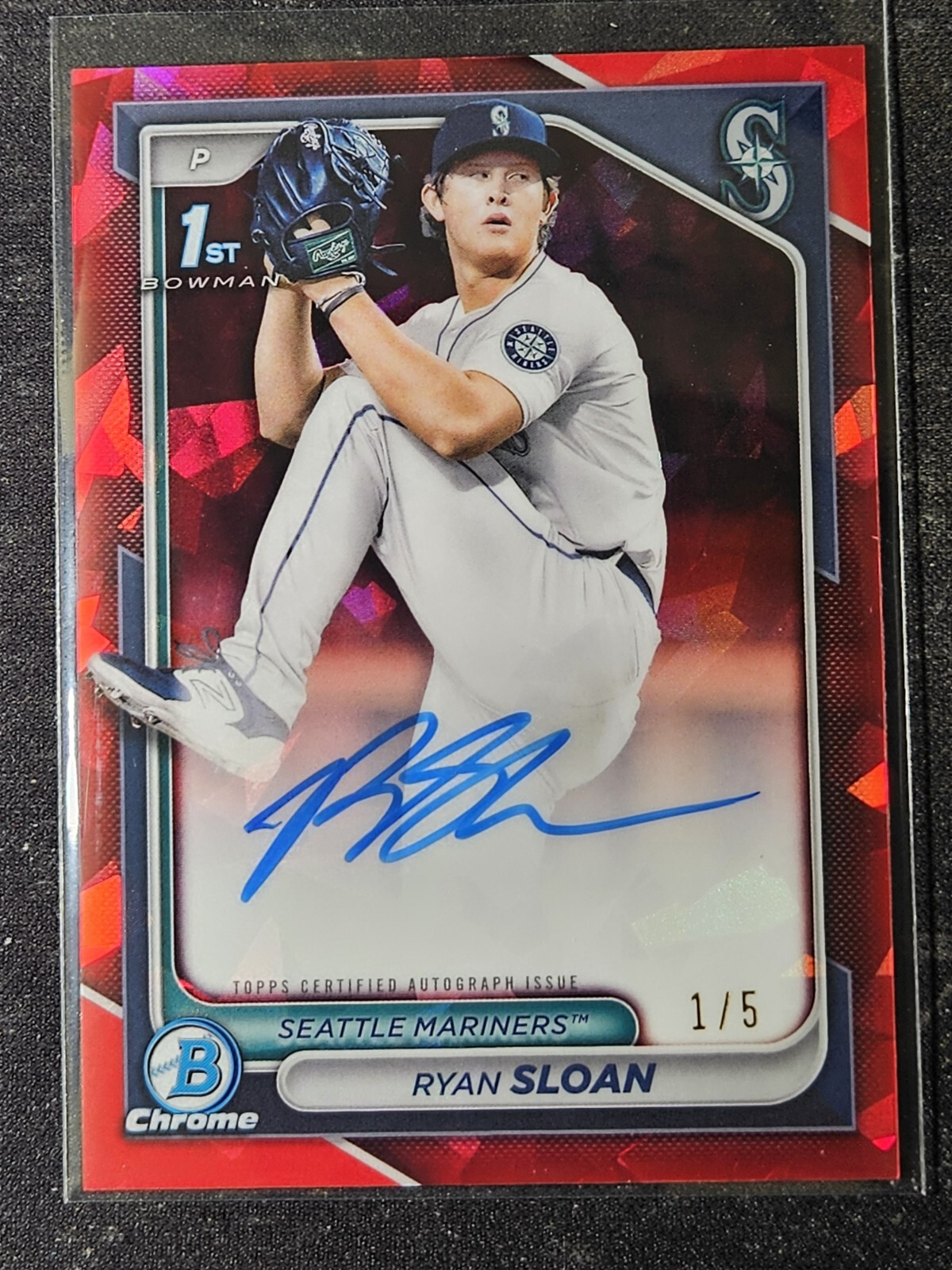 2024 Bowman Draft Sapphire 1st Ryan Sloan True Red Auto /5 Mariners 1st On Print