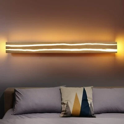 LED Wandleuchte Holz Wandlampe 100cm 16W Innen Nachtlampe Wohnzimmer warmweiß - Bild 1 von 4