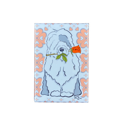 Old English Sheepdog Rose Magnet Handmade Valentines Day Gift Holiday Home Decor