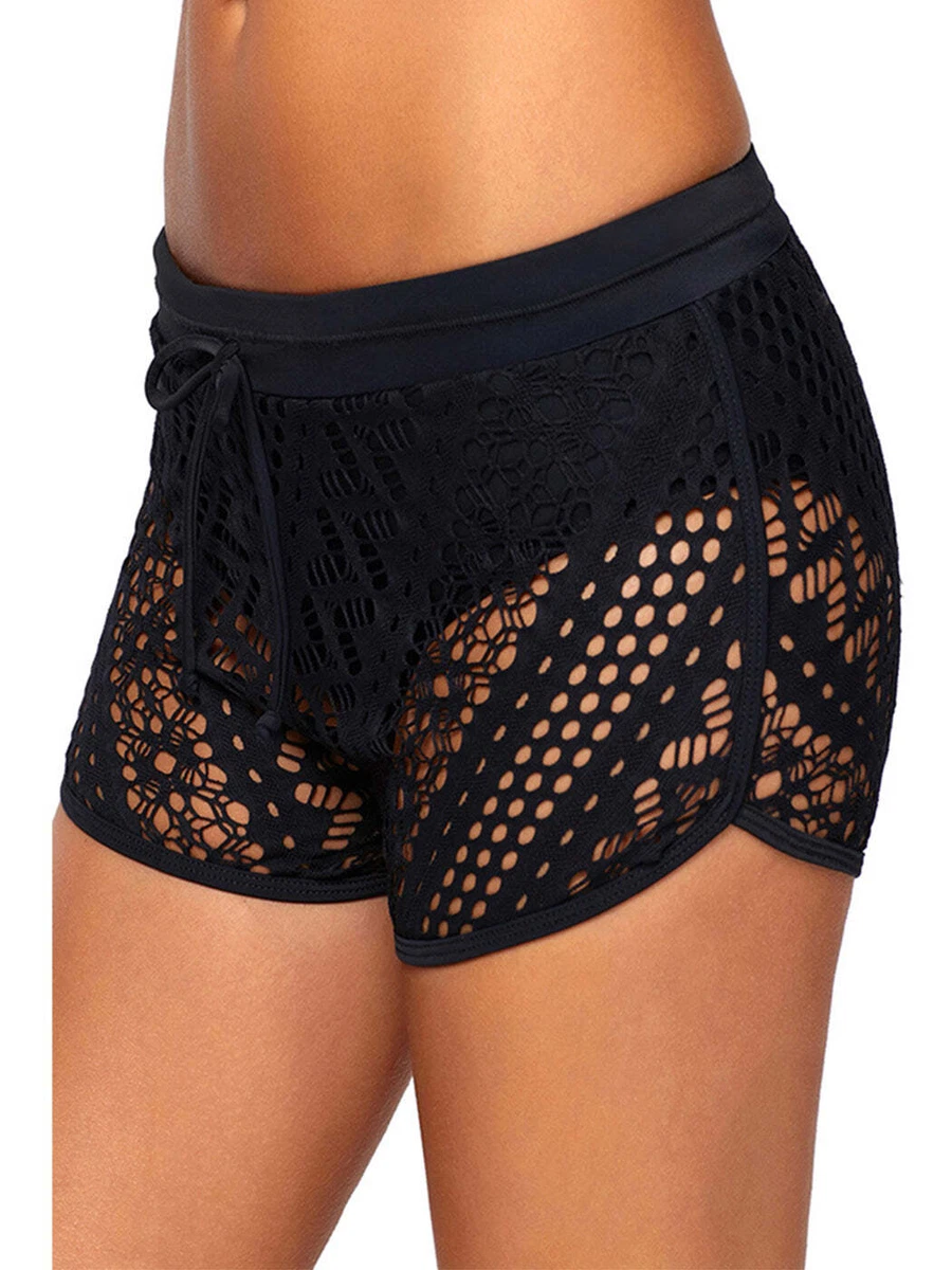 Womens Side Split Waistband Bokini Swim Lace Shorts with Panty