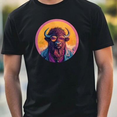 T-Shirt Herren Bison Portrait Motiv Baumwolle Größe XS bis 5XL