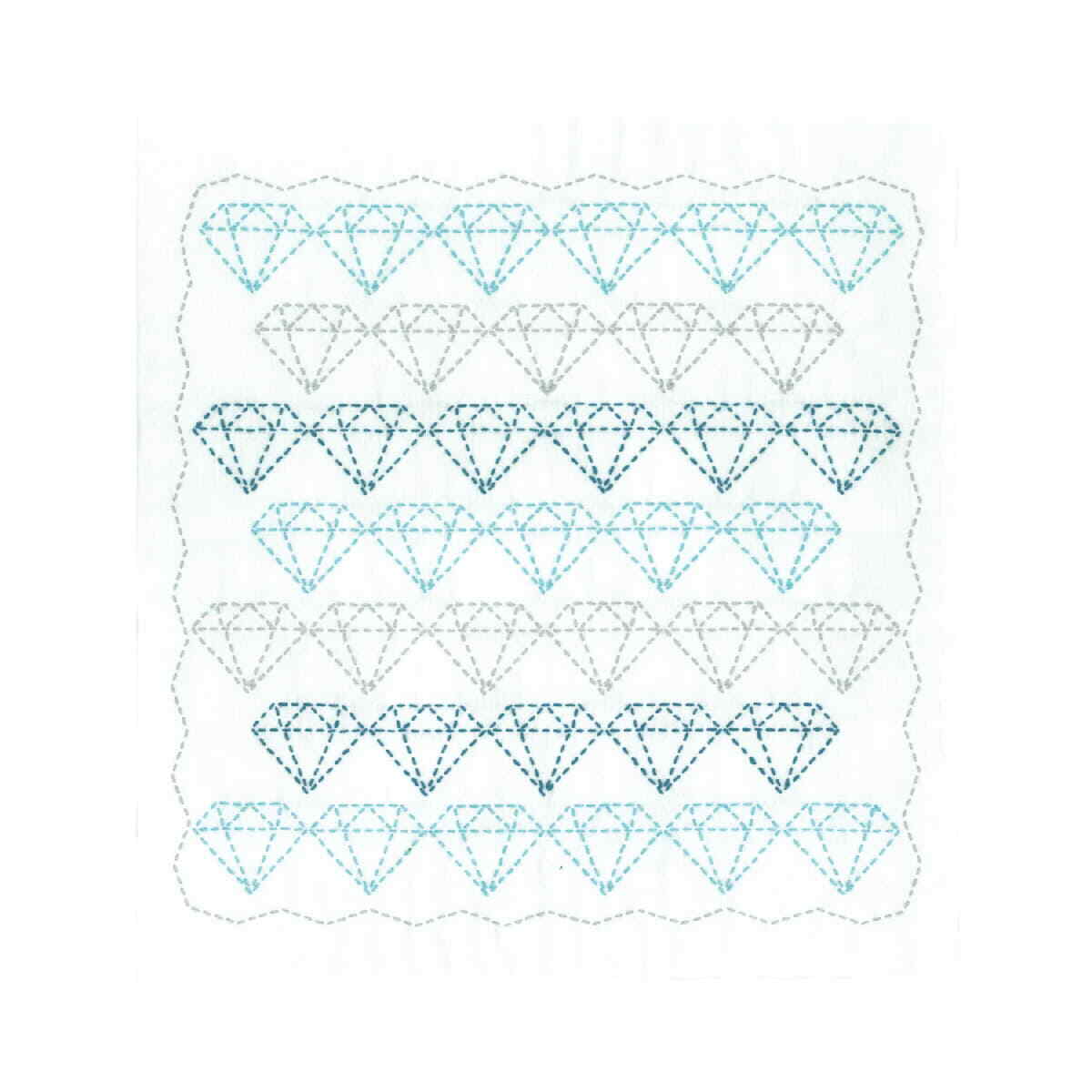Olympus stamped Sashiko stitch kit ""Hana Fukin Pop Designs Jewels"", 34x34cm, Ori