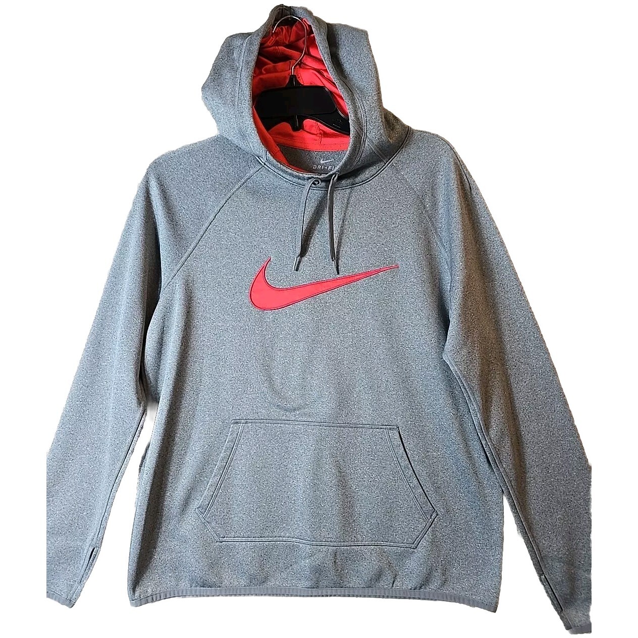 Nike Womens Medium Gray Athletic Hoodie Sweatshirt Fleece Thumb Slits Dri-Fit